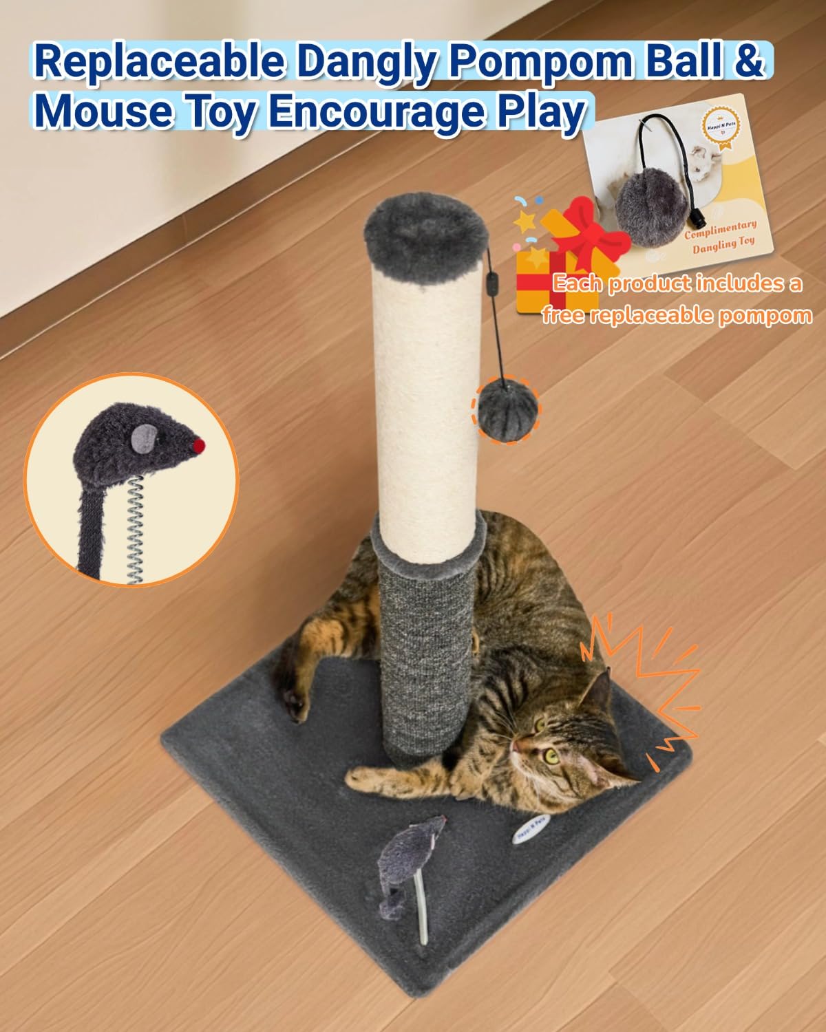 Juguete pom-pom y ratón para estimular la caza en Happi N Pets.