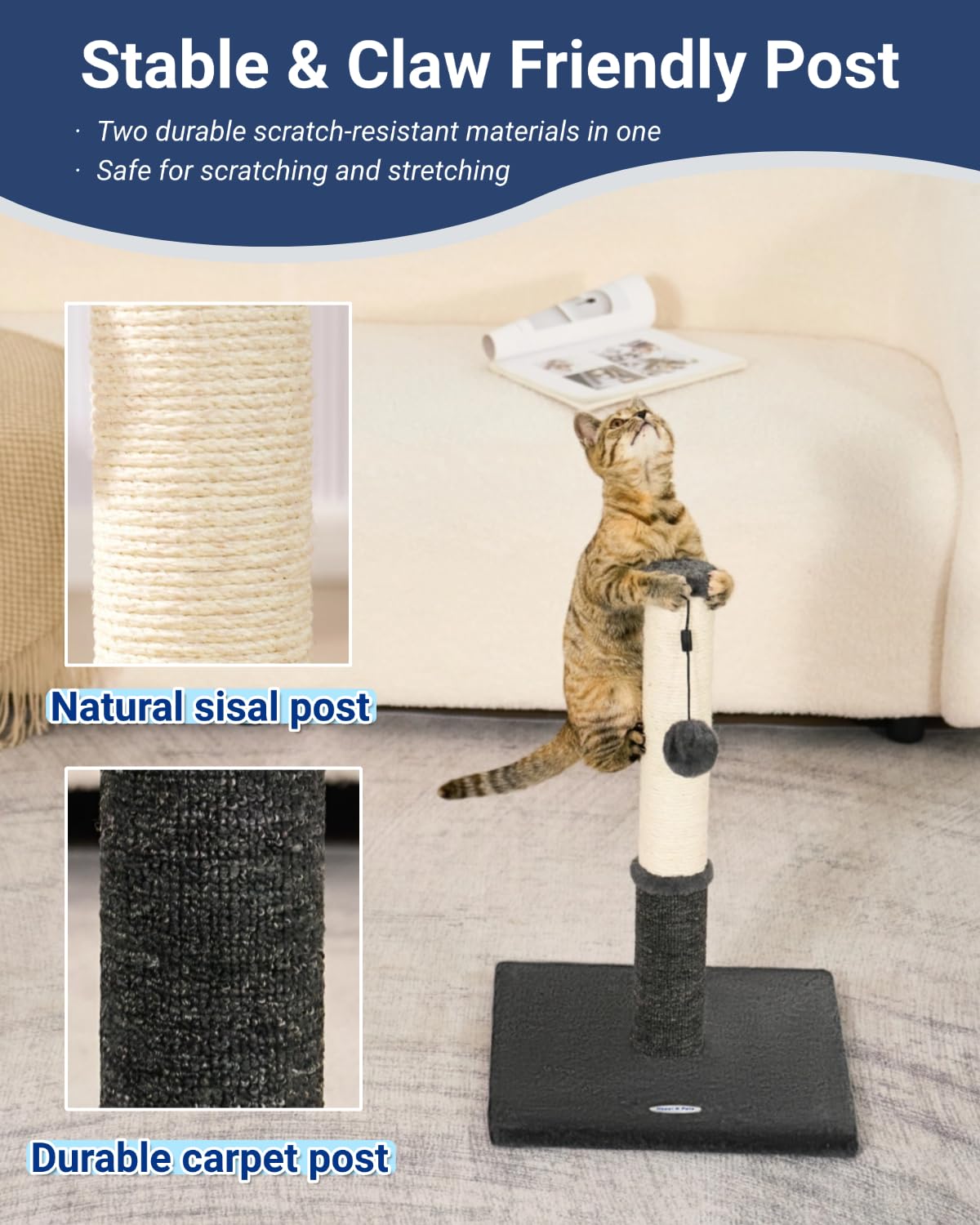 Happi N Pets poste con alfombra suave para gatos que prefieren comodidad.