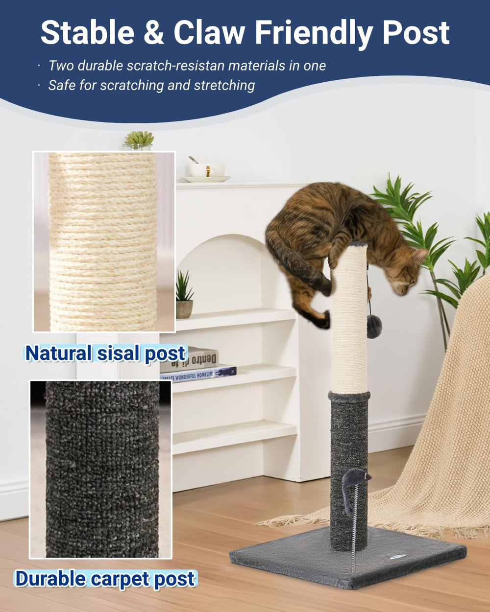 Rascador Happi N Pets con superficie de alfombra para texturas suaves.