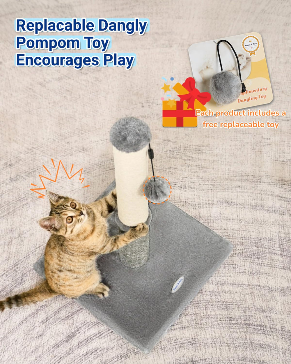 Happi N Pets rascador para gatos pequeños con altura adecuada.