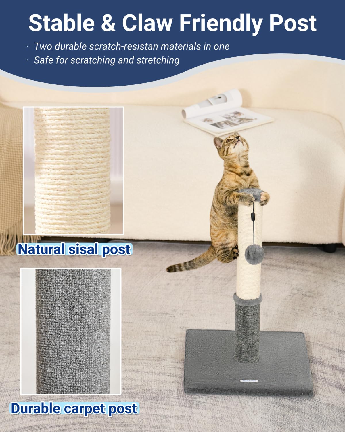 Happi N Pets rascador vertical de 21.6 pulgadas para gatos en apartamentos.