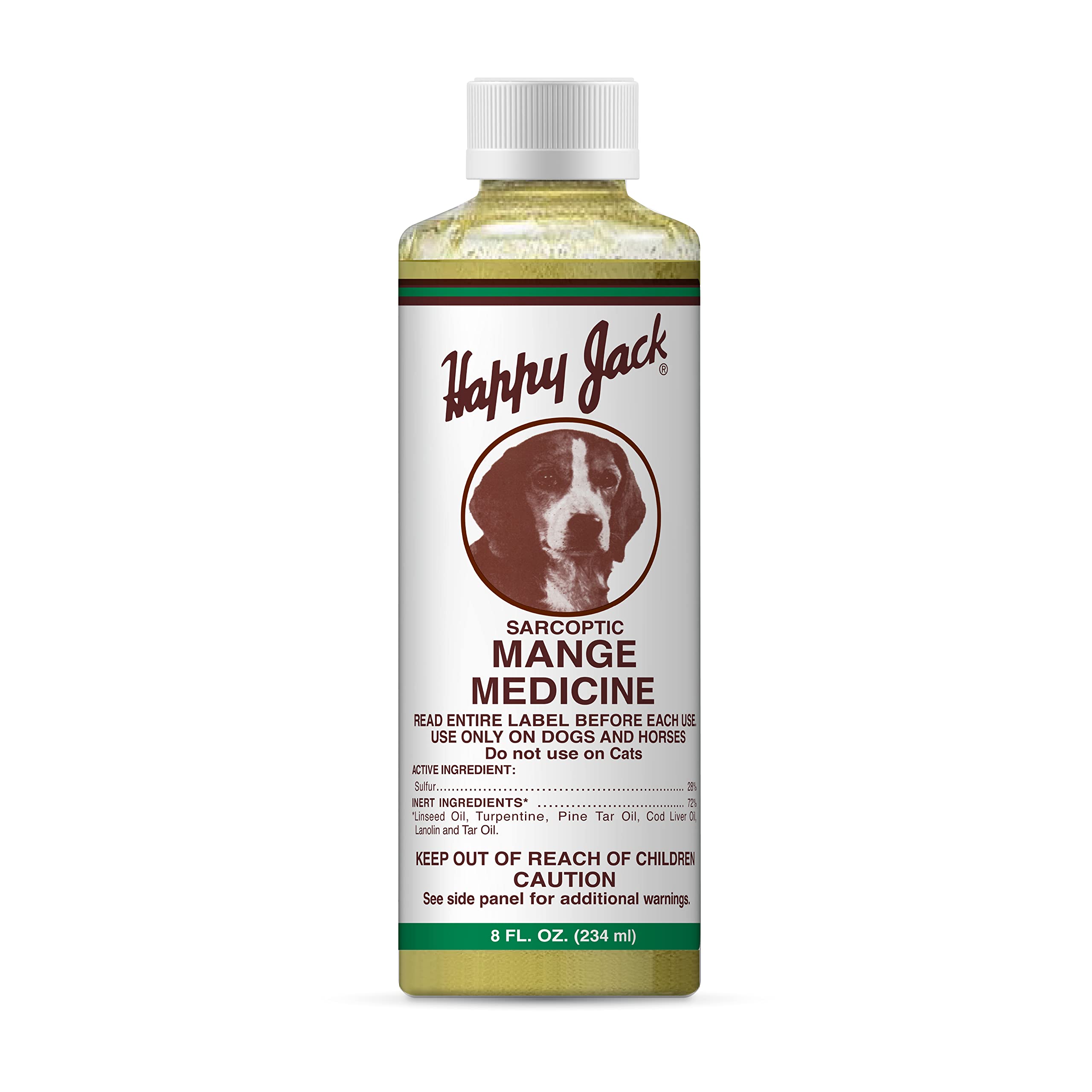 Botella HAPPY JACK 8 oz lista para usar en la piel del animal, tratamiento práctico.