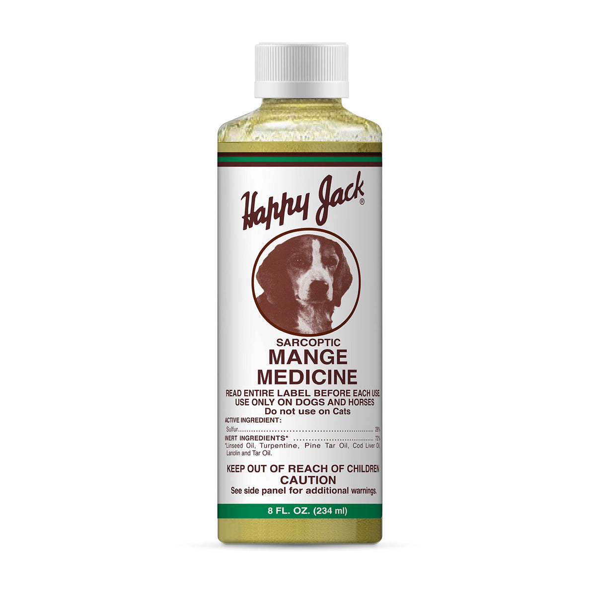 Botella HAPPY JACK 8 oz lista para usar en la piel del animal, tratamiento práctico.
