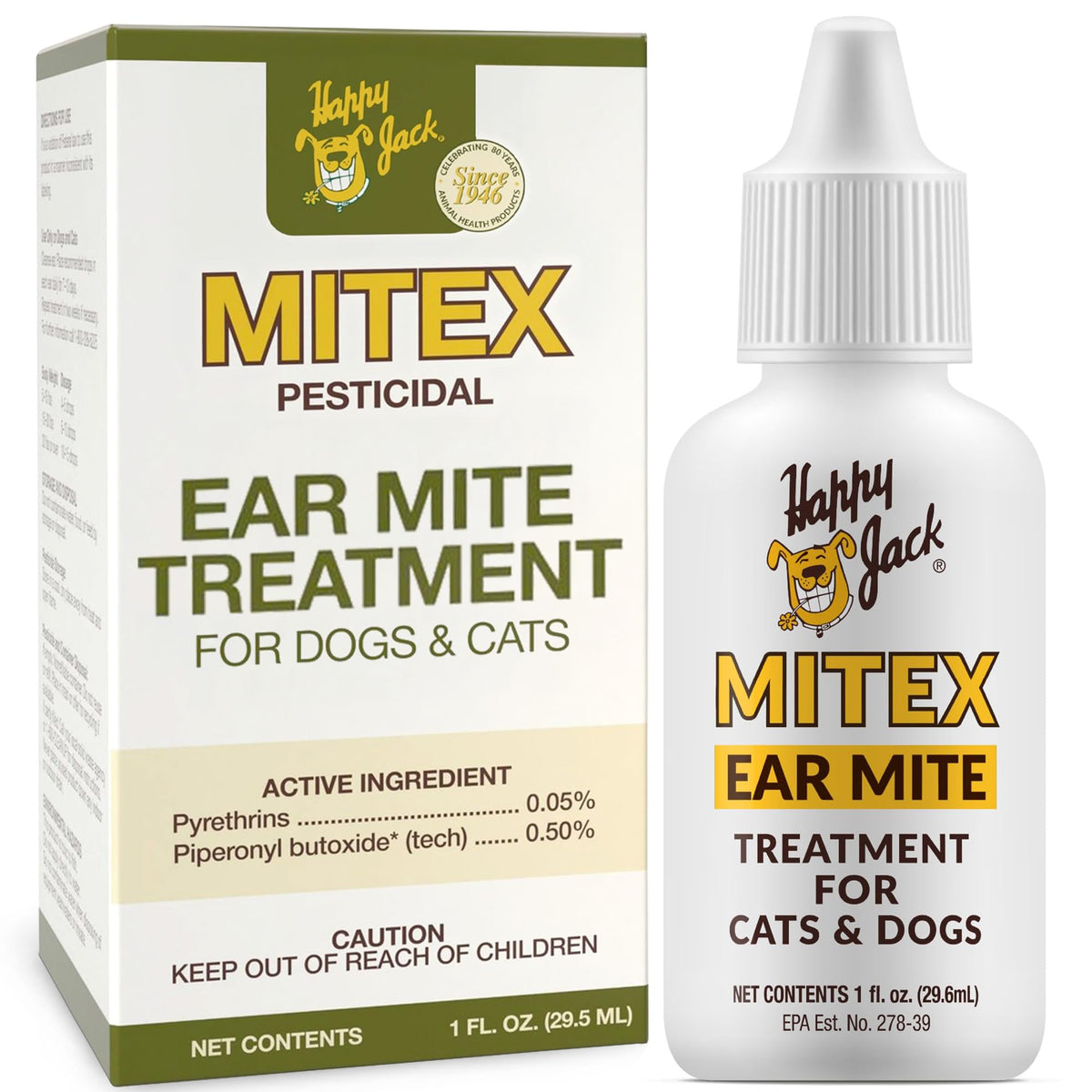 Happy Jack Mitex frasco-1oz para el cuidado de oídos de mascotas.