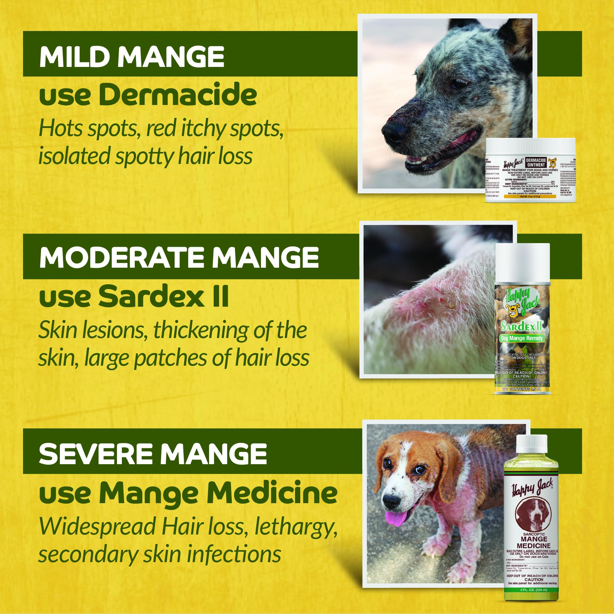 Happy Jack Sardex: olor neutro, tratamiento práctico para áreas afectadas.