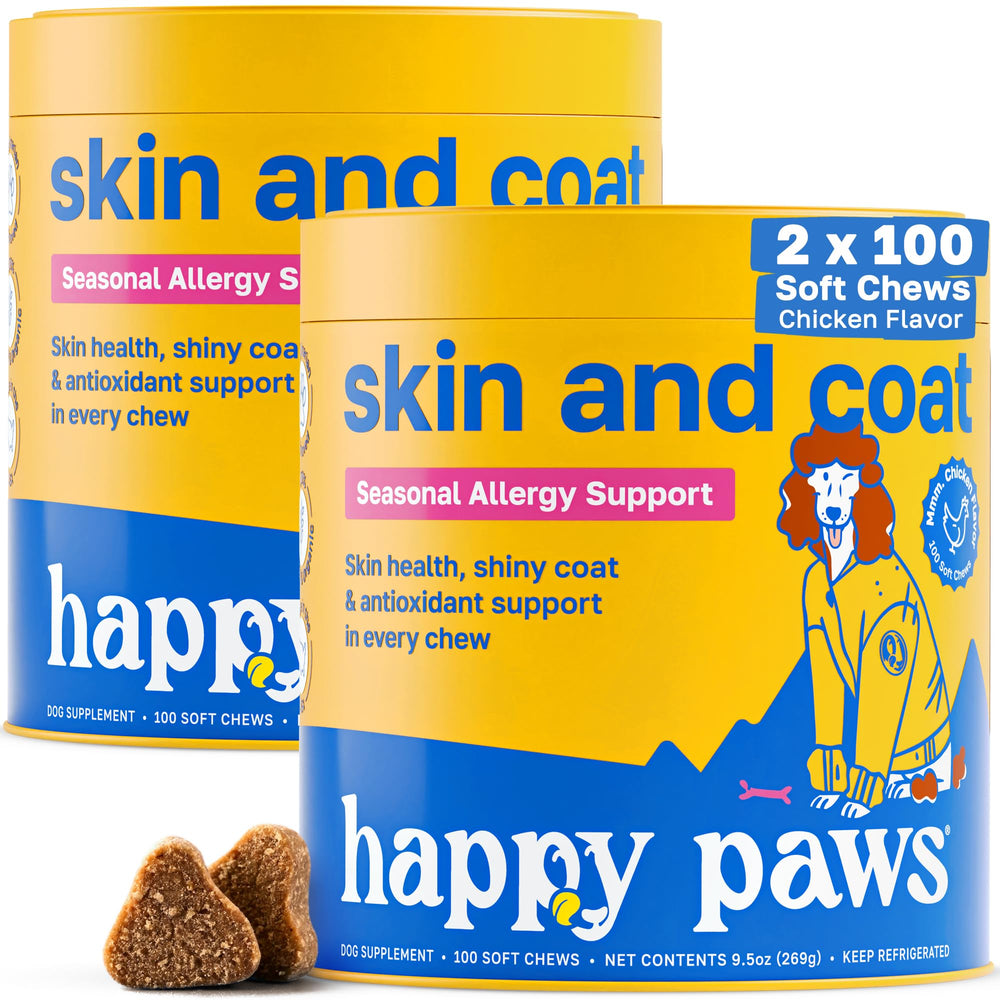 Happy Paws: botella de masticables para piel y pelaje más sanos