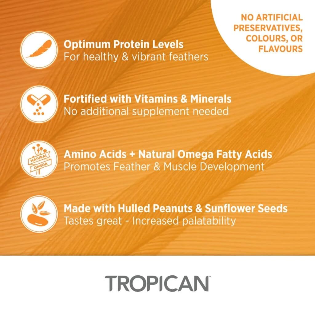 Hari Tropican: nutrición óptima para pájaros en cría, fórmula extruida suave, bolsa de 11 libras.