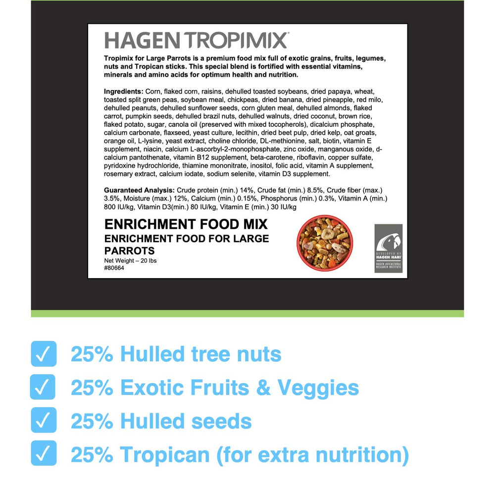 Hari Tropimix mezcla granos-frutas-nueces: sabor natural para aves grandes.