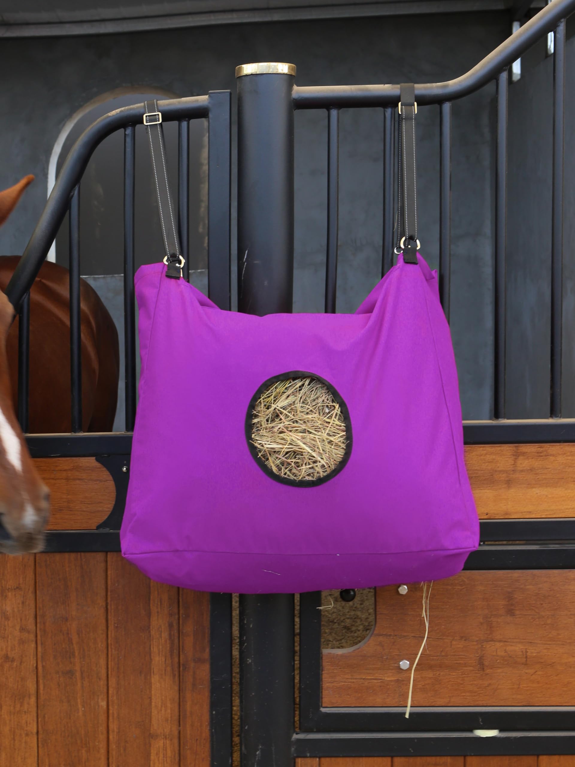 Uso en remolque con bolsa Harrison Howard de dos caras para caballos.