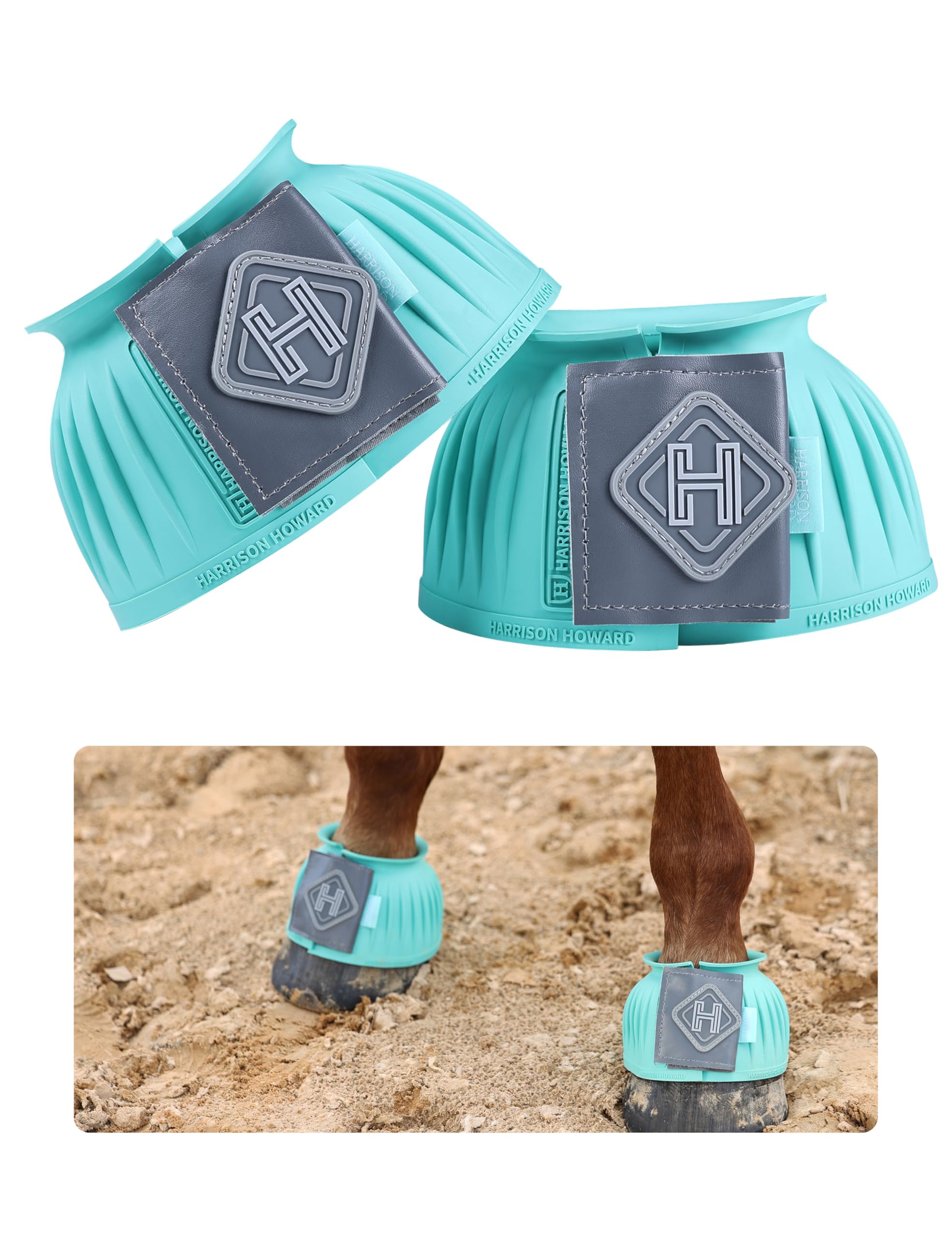 Botas Harrison Howard turquesa con cierre y protección 360° para caballos.