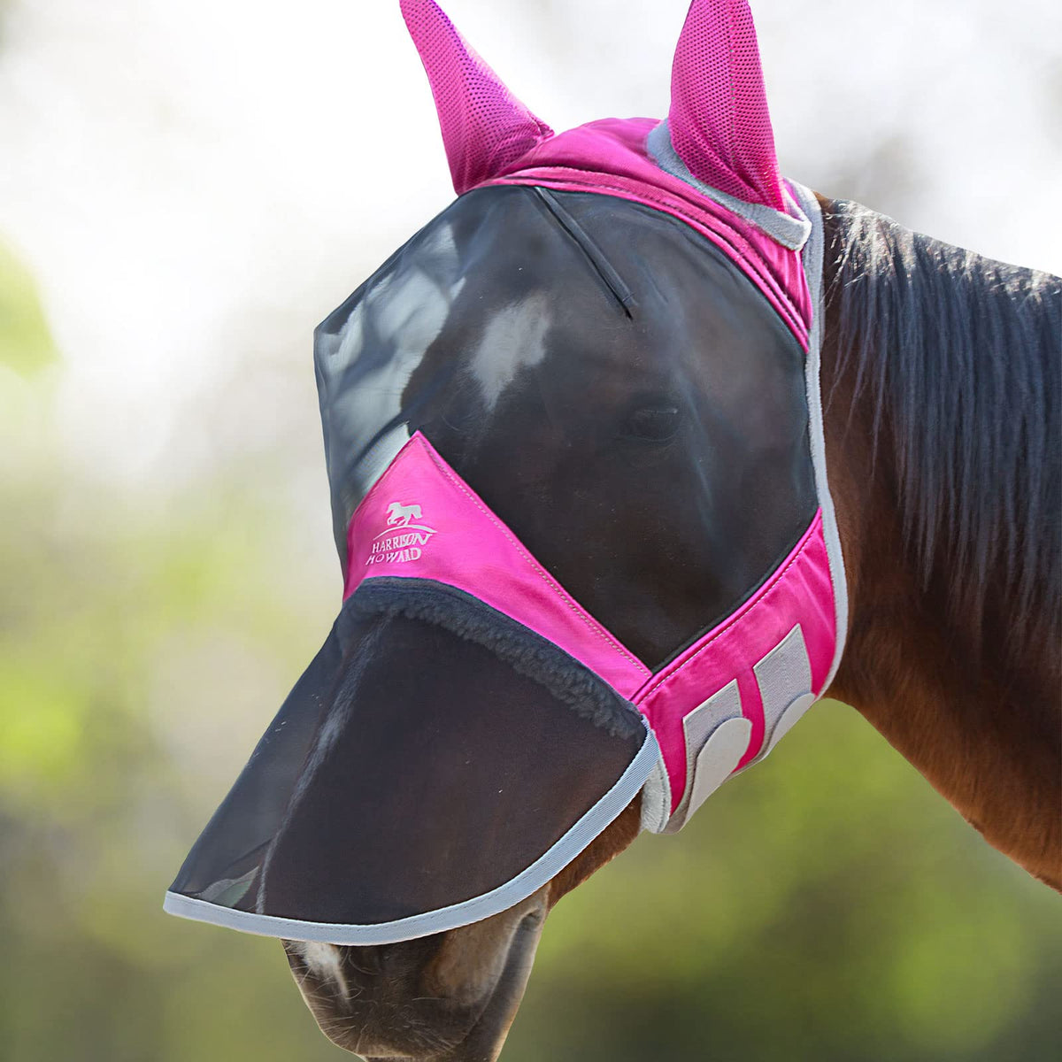 Harrison Howard CareMaster Pro: máscara anti moscas luminosa para caballo con protección UV eficaz.