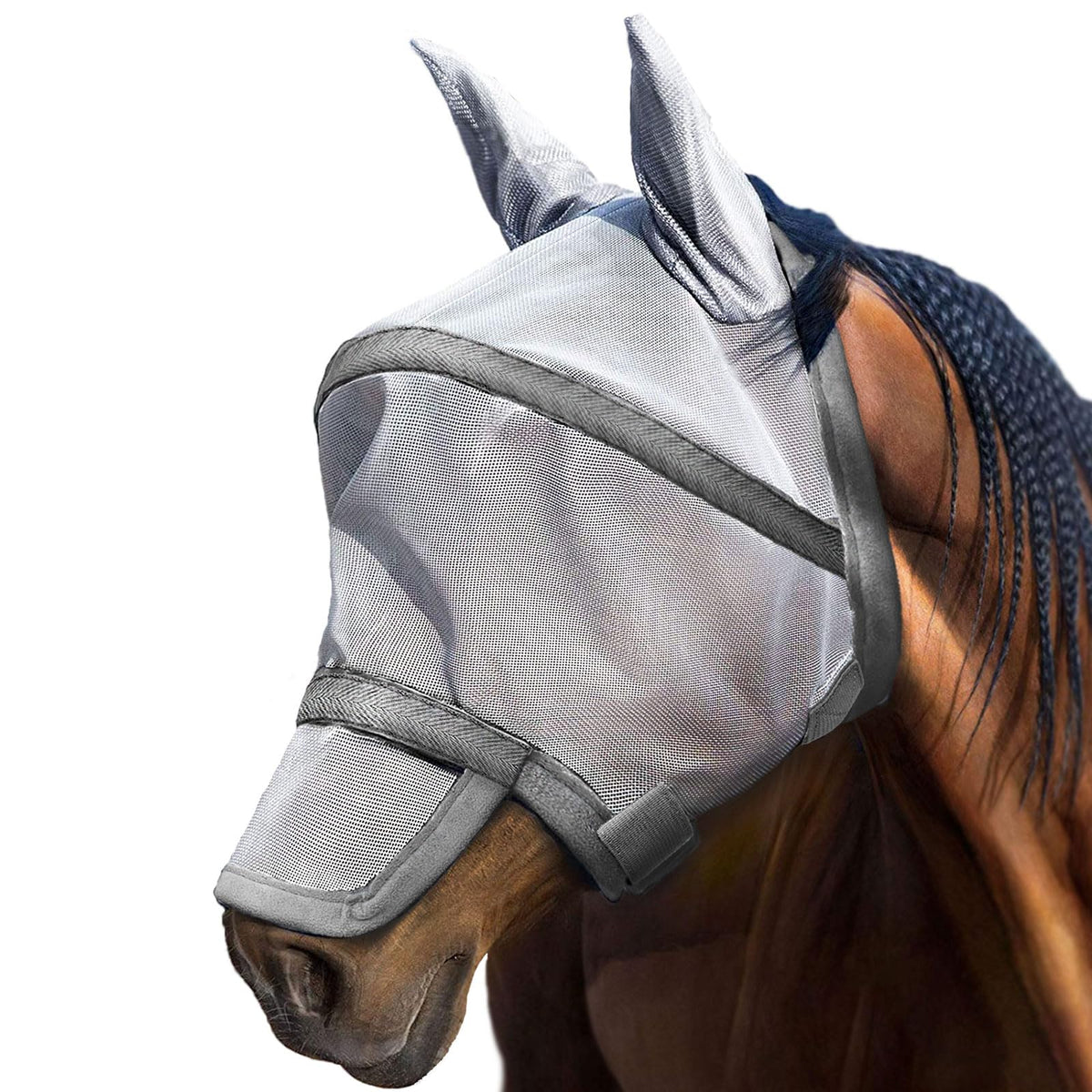 Harrison Howard Maskology Supreme: protección UV para caballos, ideal para piel clara y ojos azules.