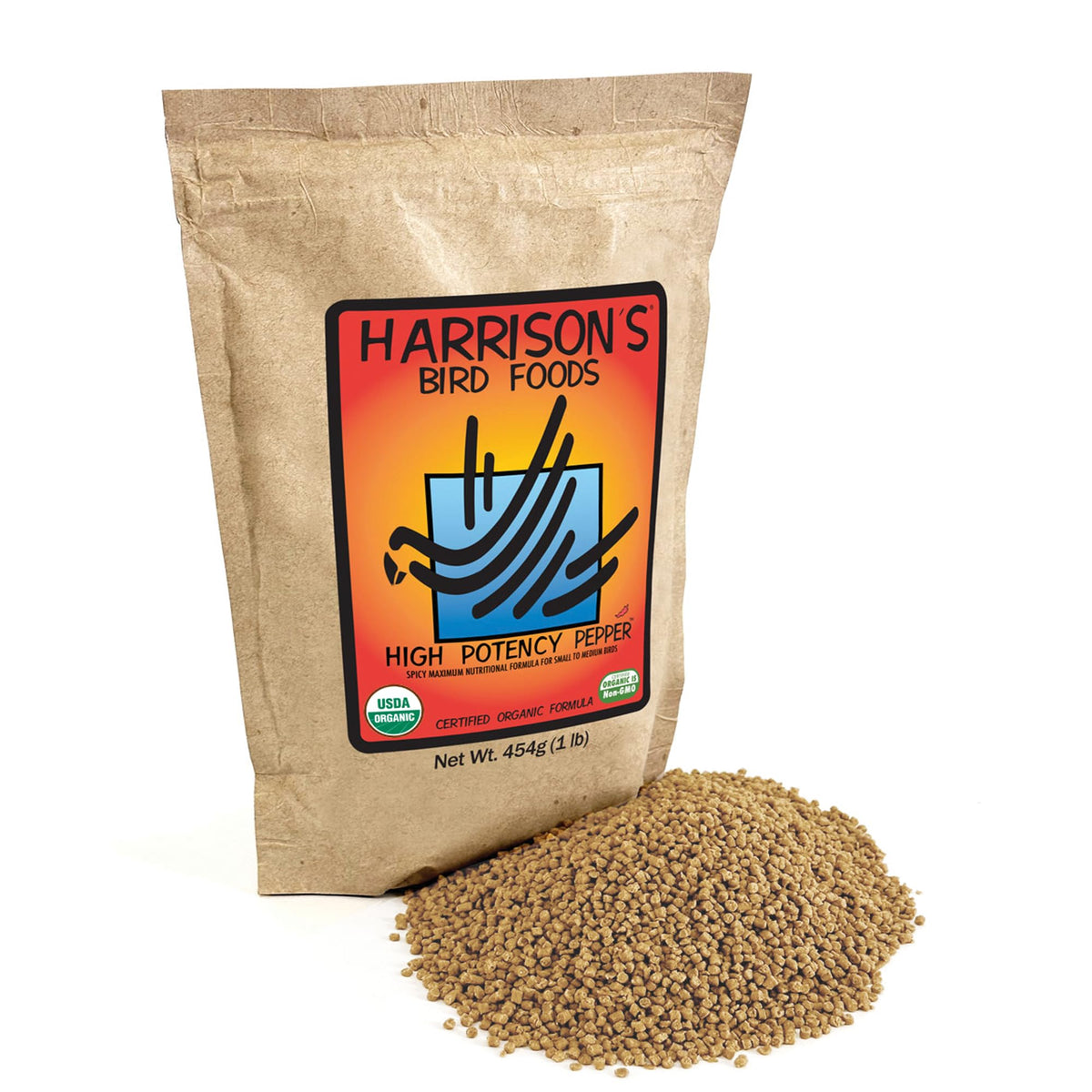 Bolsa de 454 g de Harrison's Pimienta de Alta Potencia para aves pequeñas, dieta equilibrada.