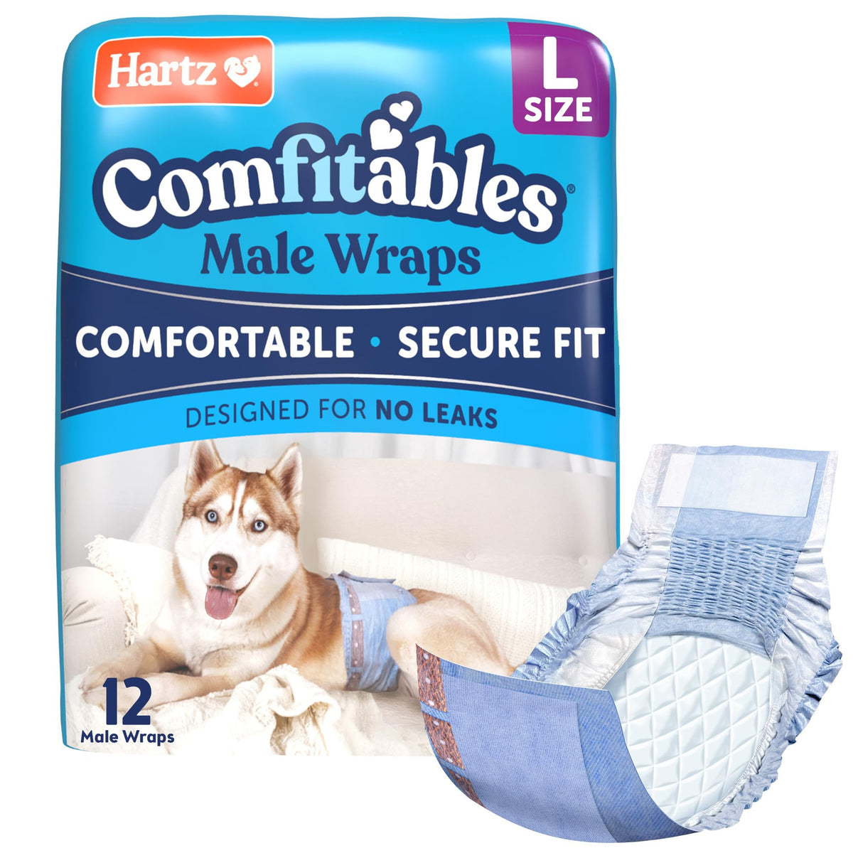 Pañales Hartz Comfitables para perro macho con cintura elástica y ajuste cómodo.