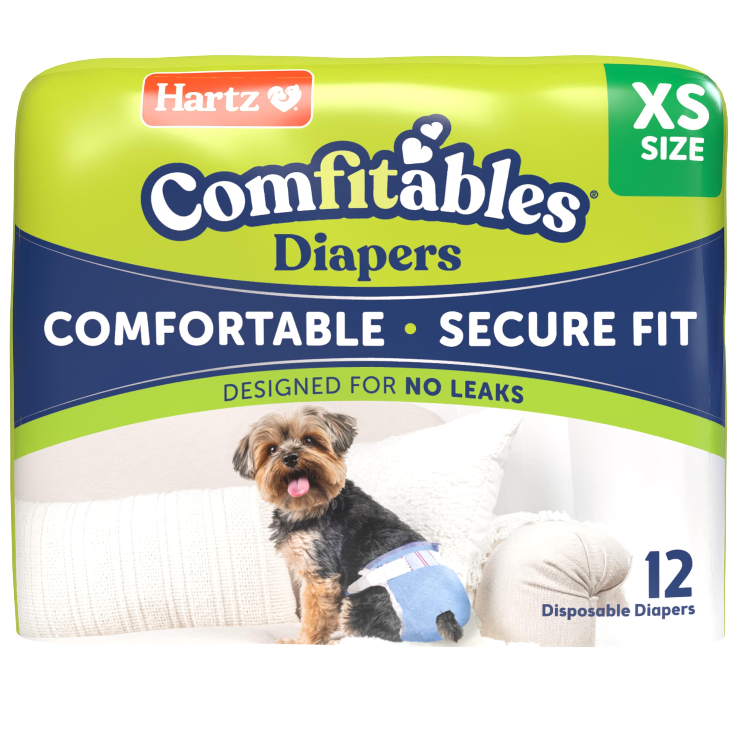 Hartz Comfitables XS, paquete de 12 pañales para perros pequeños, uso diario