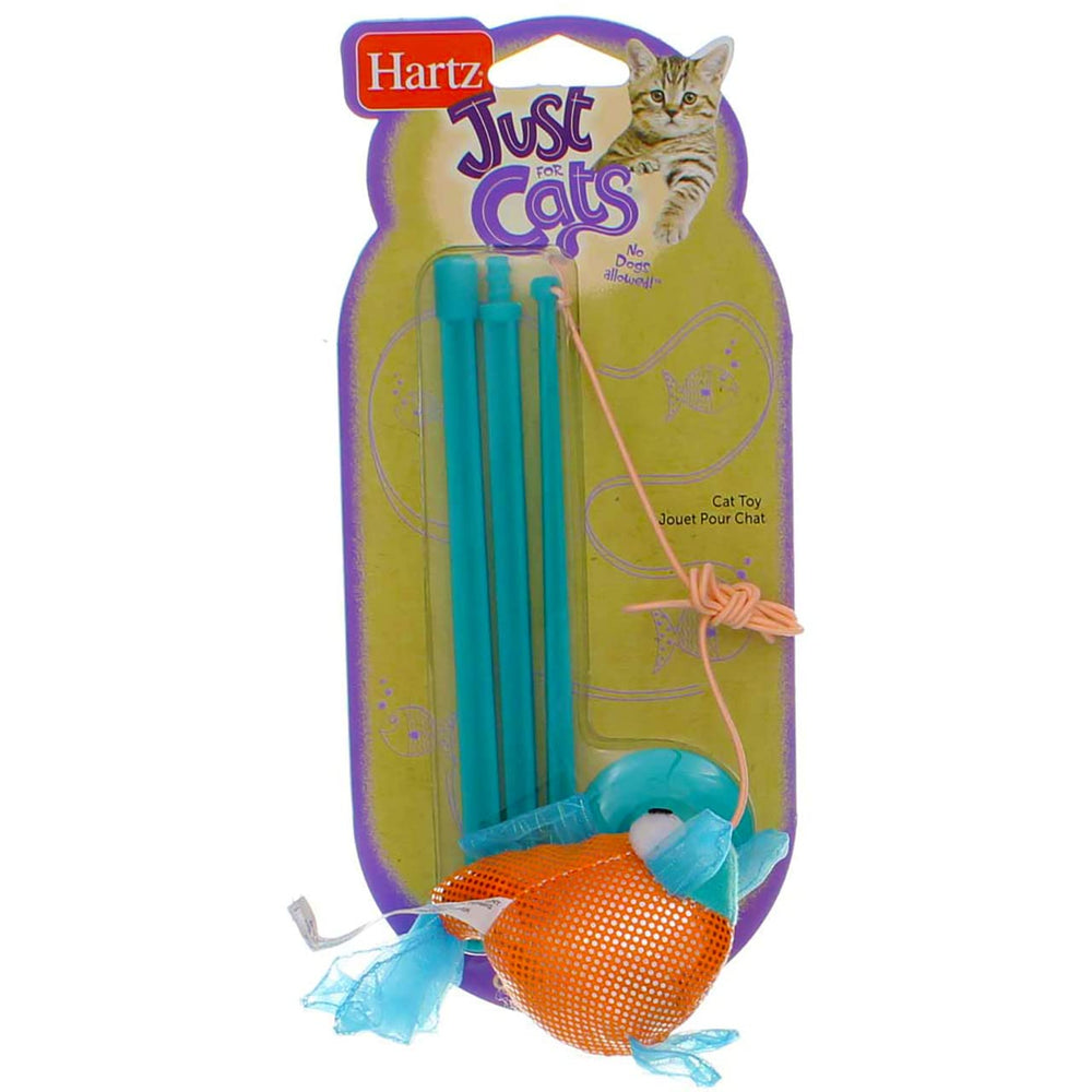 Hartz Gone Fishin: gato-acechando-pez, fomenta juego interactivo y agilidad felina.