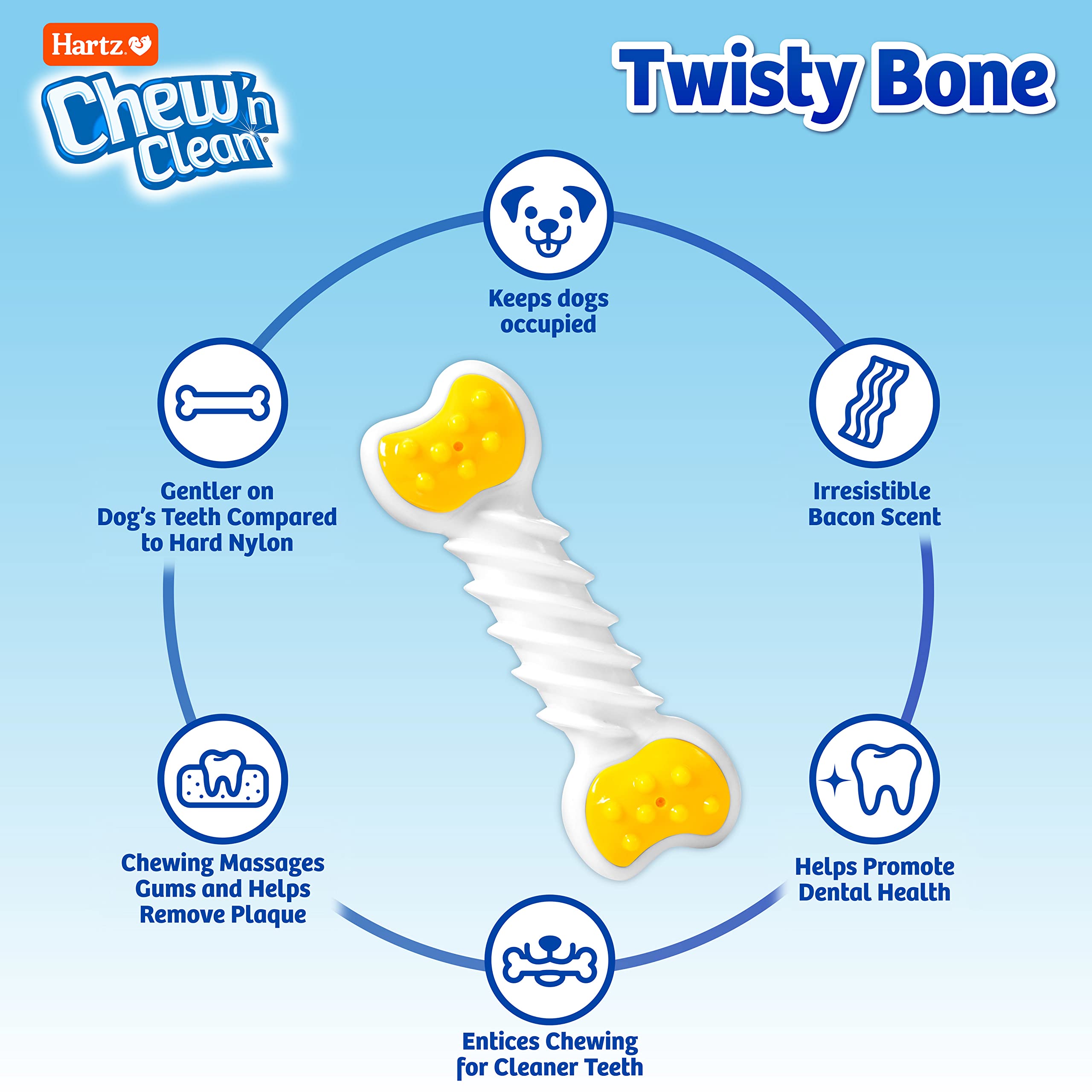 Hartz Hueso Torcido: texturas que masajéan encías y ayudan a la limpieza dental.