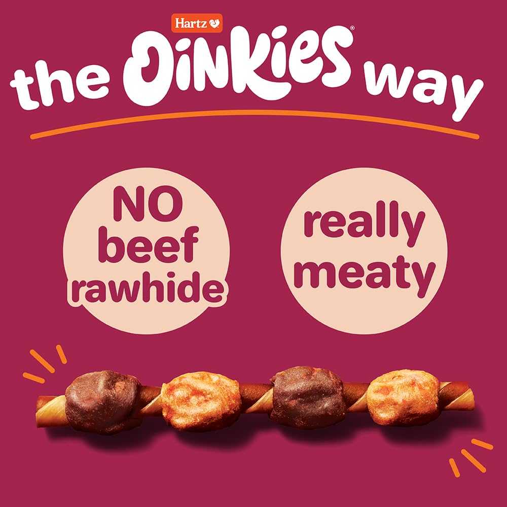 Hartz Oinkies Brochetas trozos de pato, textura masticable para perros medianos.