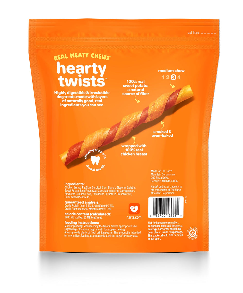 Batata dulce natural de Hartz Oinkies Hearty Twists aporta fibra suave