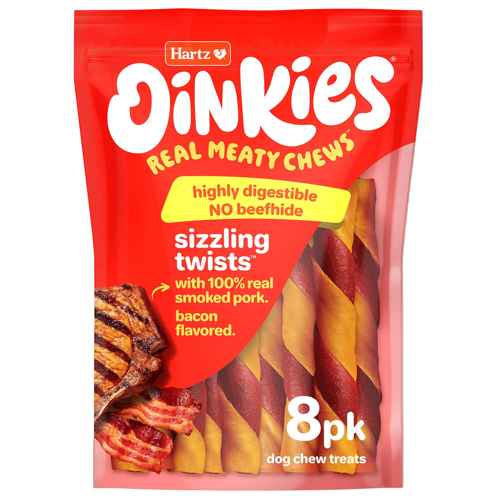 Hartz Oinkies Sizzling Twists, paquete de 8 piezas, sabor irresistible para perros, ideal para masticación diaria