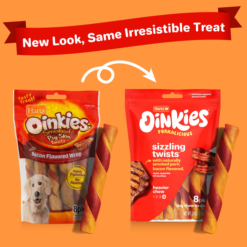 Hartz Oinkies Sizzling Twists, piel de cerdo visible, masticación robusta para perros activos