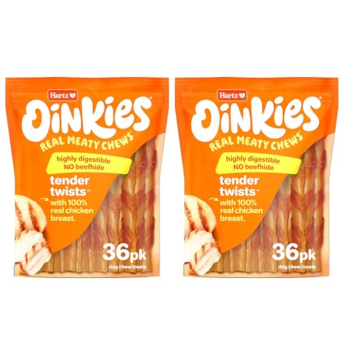 Hartz Oinkies Tender Twists libre de cuero crudo, aperitivo digestible para perros.