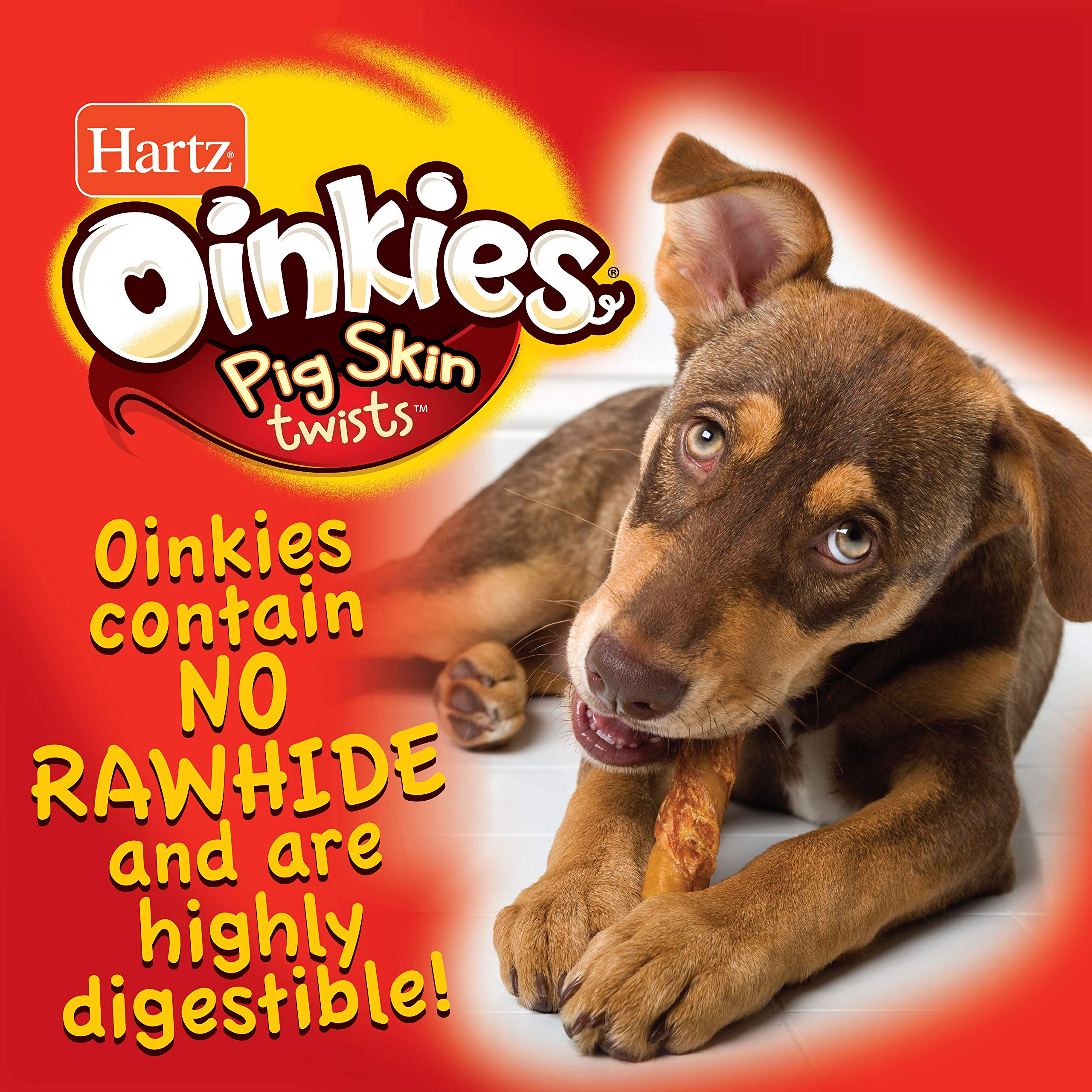 Hartz Oinkies Twists: piel de cerdo con pollo real, textura masticable para perros.