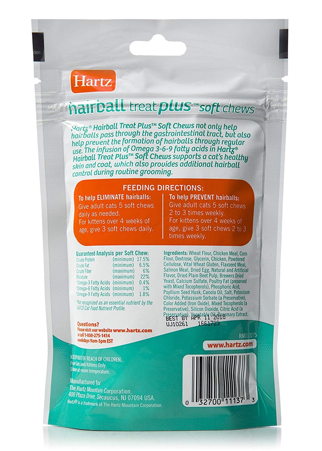 Bolsa reutilizable Hartz Hairball, sabor pollo para gatos