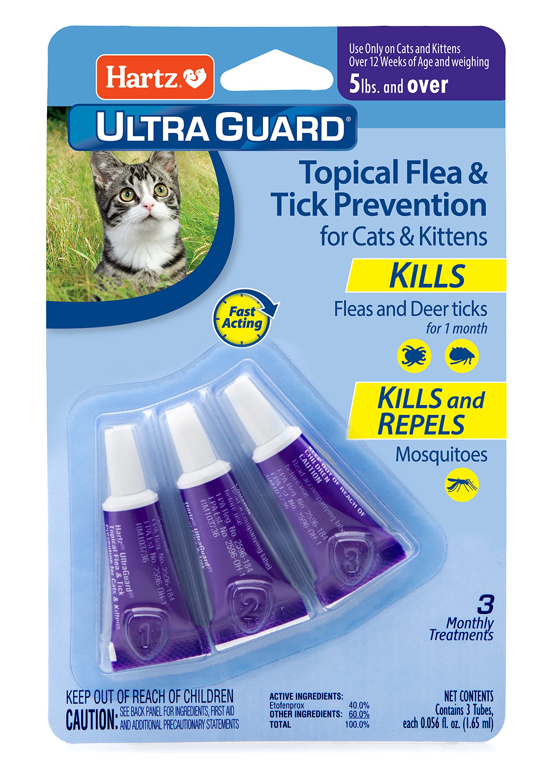 Hartz UltraGuard, caja de tres tratamientos para protección continua contra pulgas.
