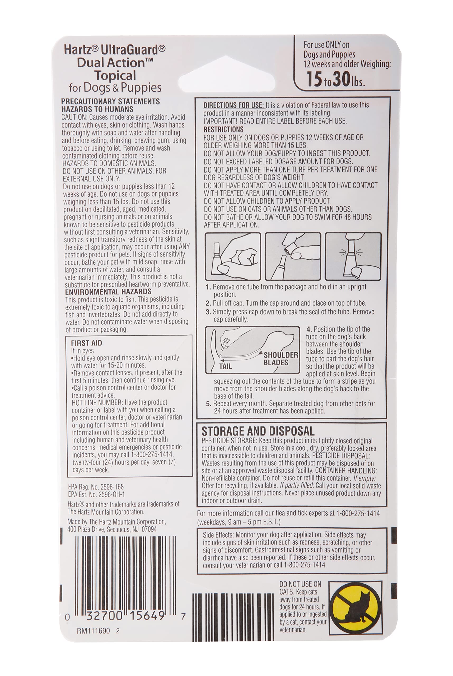 Hartz UltraGuard: diffusion rapide sous le poil pour une couverture complète du corps.