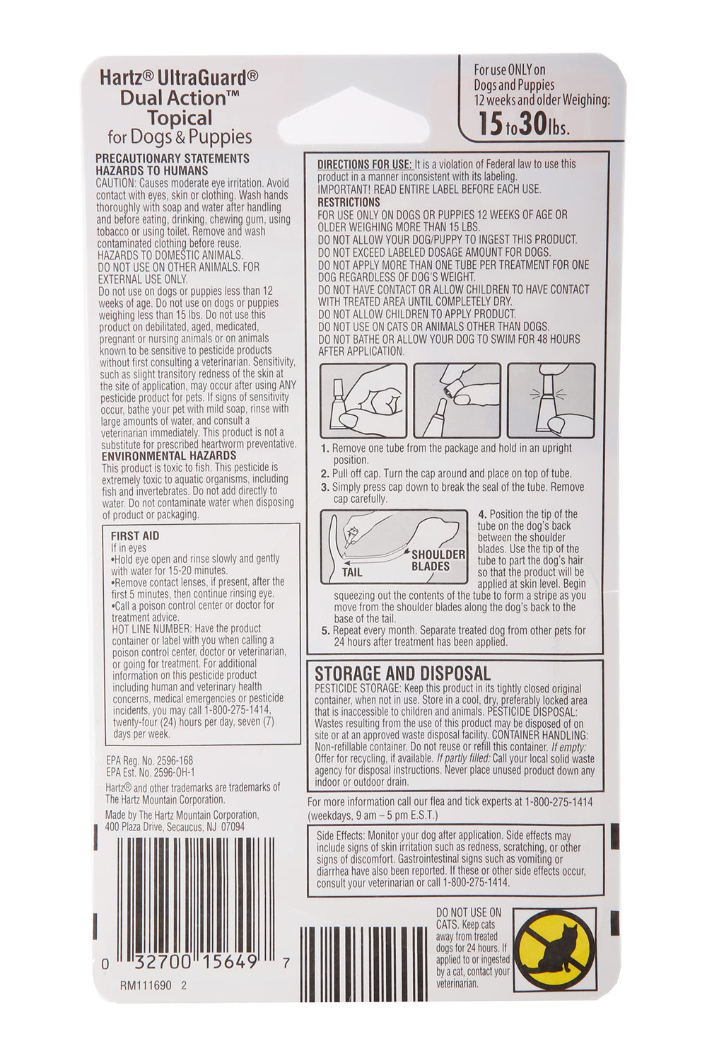 Hartz UltraGuard: diffusion rapide sous le poil pour une couverture complète du corps.