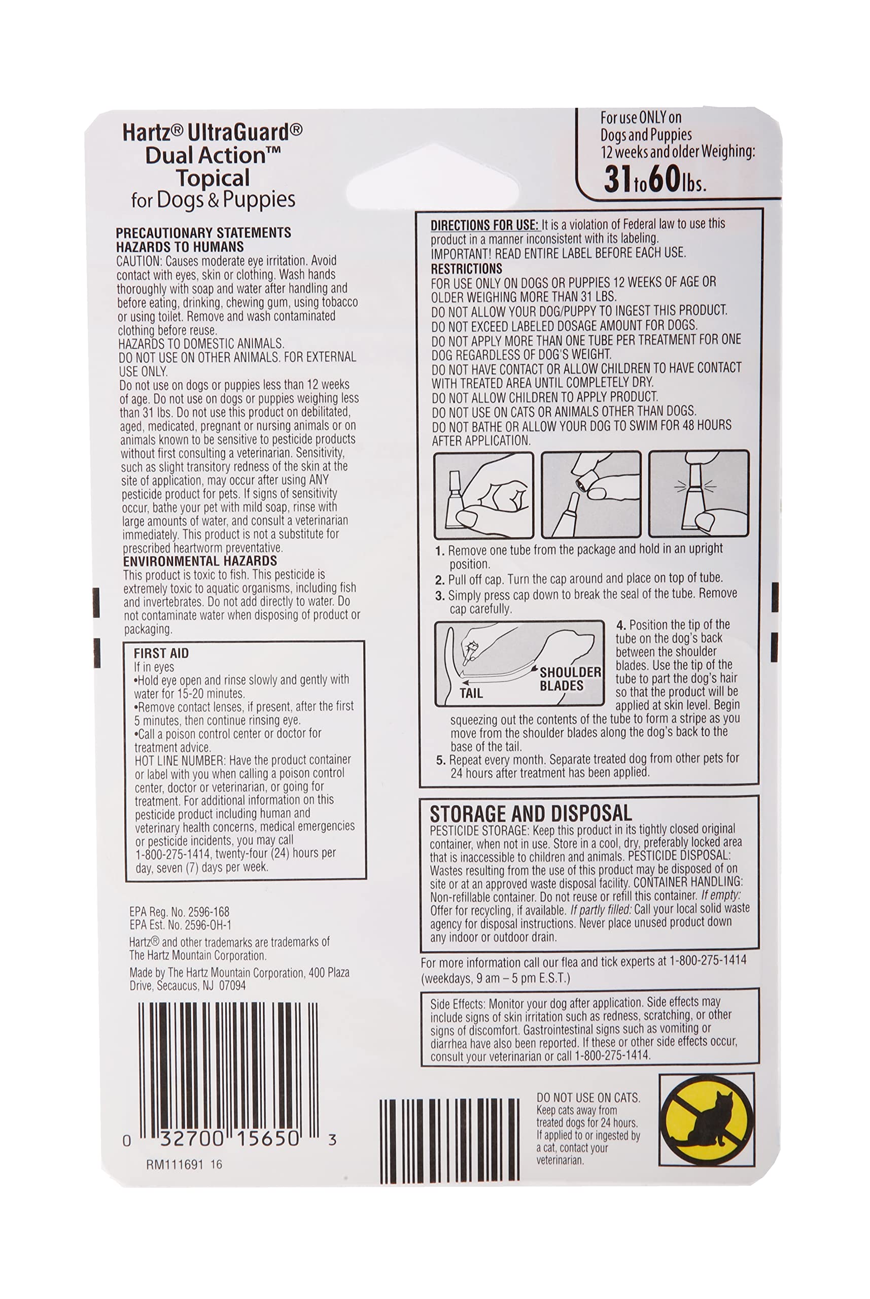 Hartz UltraGuard: emballage de six tubes pour chiens.