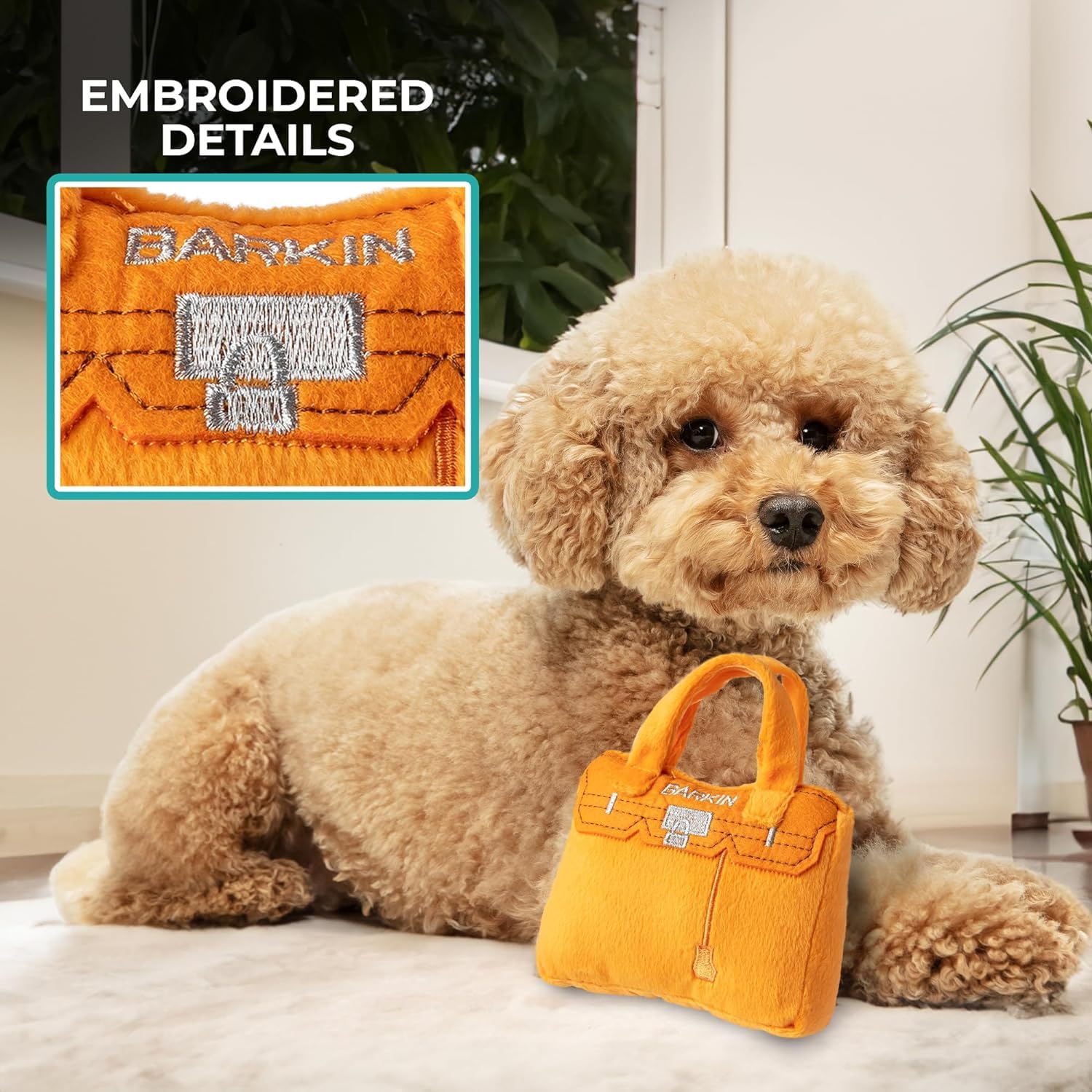 Barkin Bag de Haute Diggity Dog, juguete interactivo con chirriador para estimular la curiosidad.