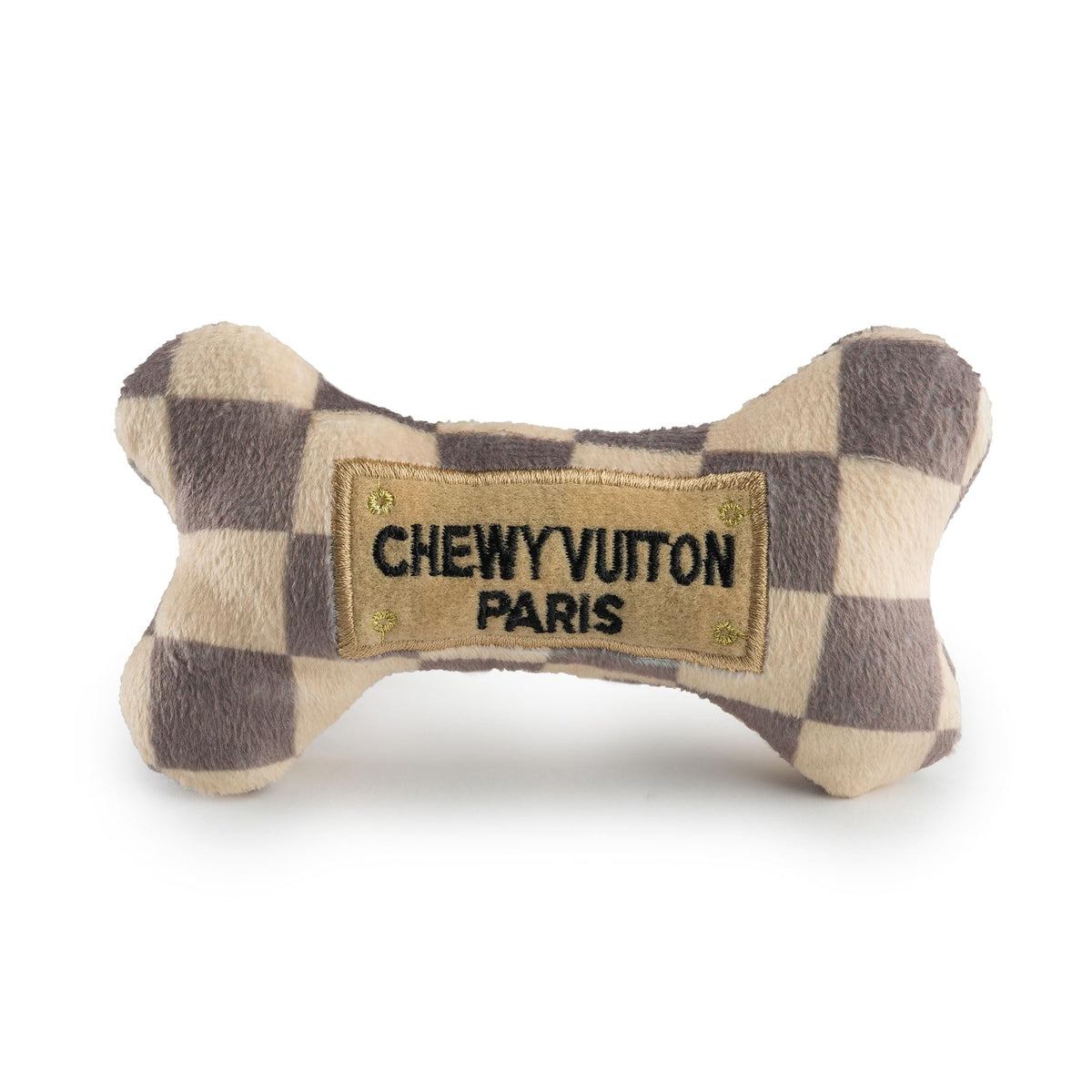 Hueso Haute Diggity Dog con patrón cuadrado, ideal para juego y mordida suave.
