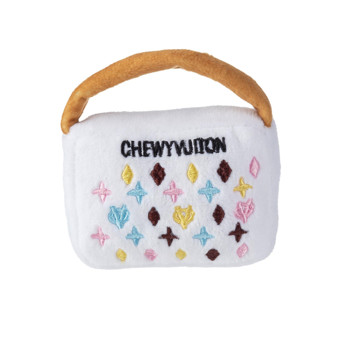 Haute Diggity Dog White Chewy Vuiton: bolso peluche blanco con monograma, ideal para juego interactivo