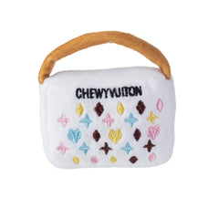 Haute Diggity Dog White Chewy Vuiton: bolso peluche blanco con monograma, ideal para juego interactivo