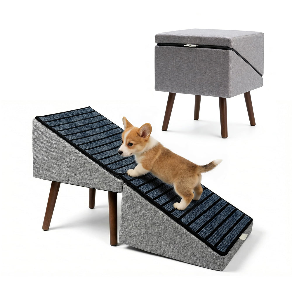 Haven Pet rampa para perro y cama gris XL, altura de 17 pulgadas para subir sin saltos.