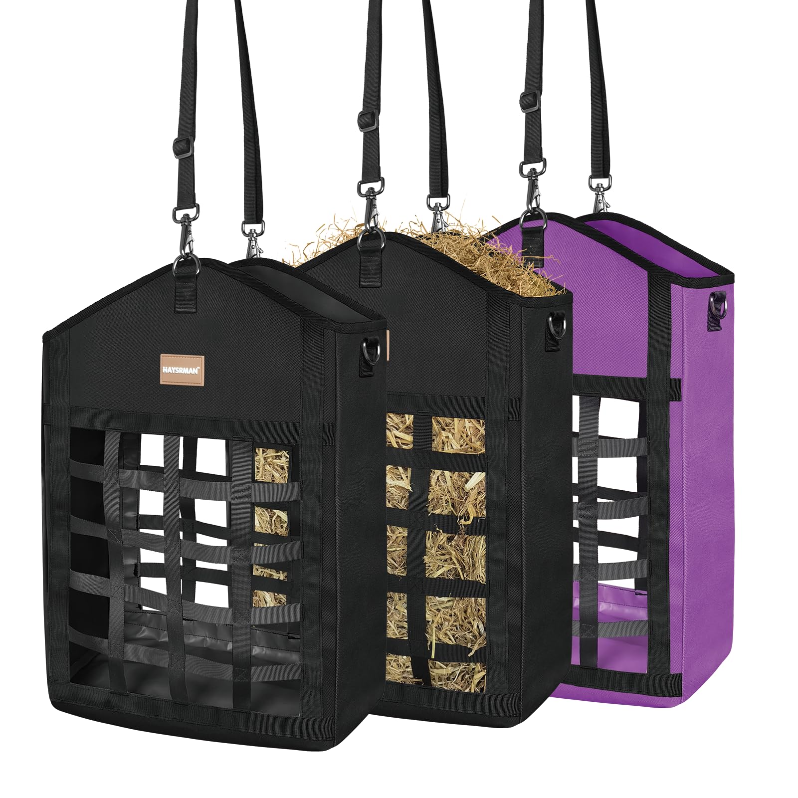 Bolsas HAYSRMAN con dos accesos para caballos, favorece convivencia al comer.