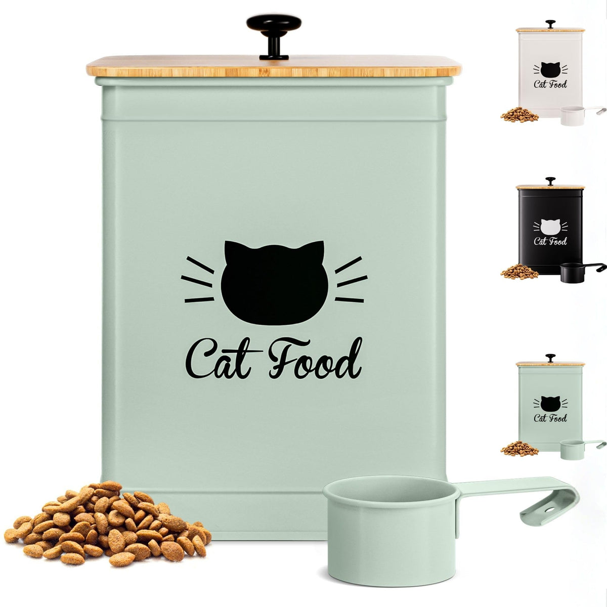 HB Design Co Contenedor de alimento para gato con tapa de bambú para mantener la frescura.