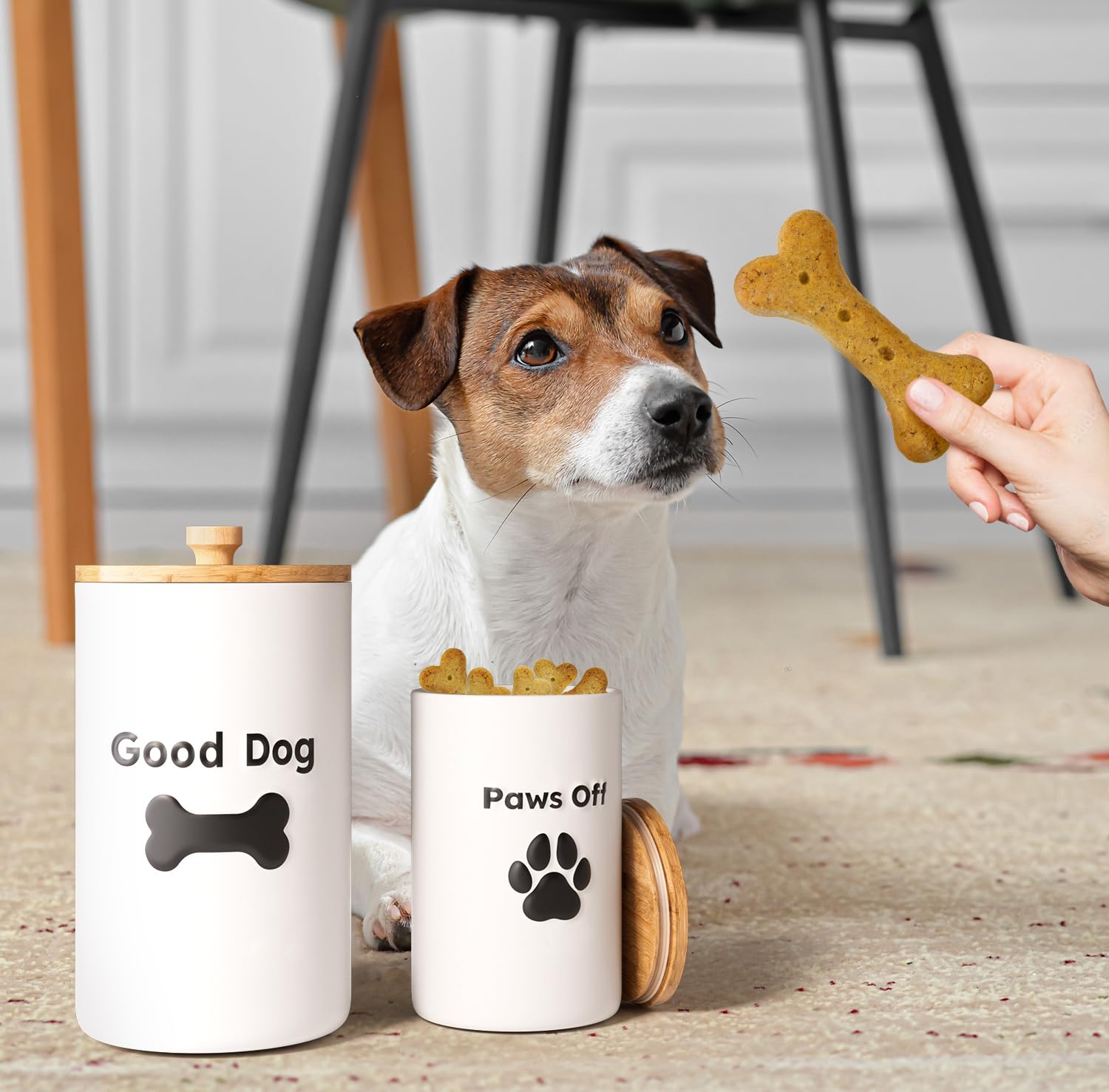HB Design Co doble tarros: versátil para premios, galletas o comida de mascotas.