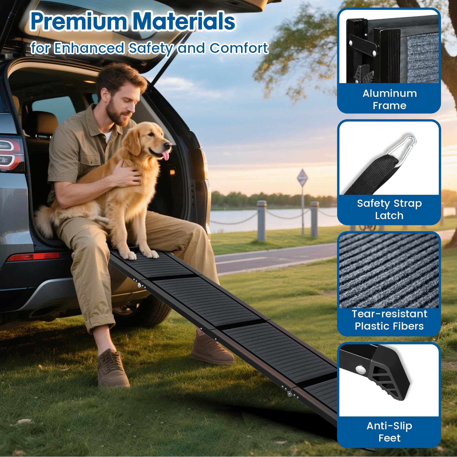 Incluye cuerda de seguridad y hebillas de acero inoxidable para seguridad.