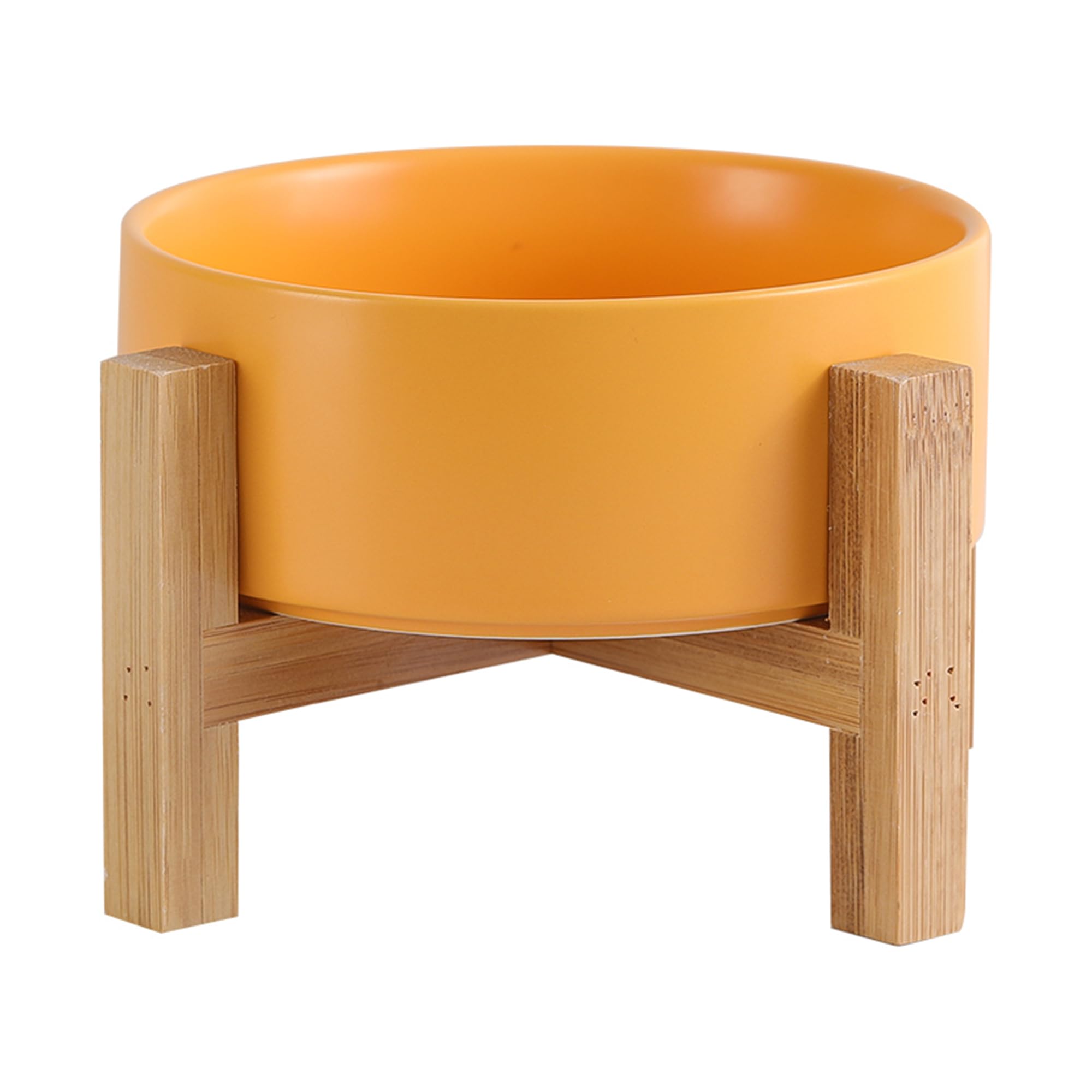 HCHLQLZ tazón elevado para gatos en cerámica con soporte de bambú, facilita alimentación cómoda