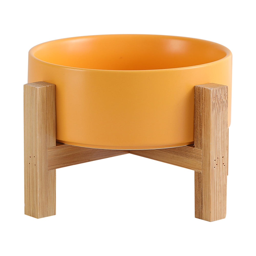 HCHLQLZ tazón elevado para gatos en cerámica con soporte de bambú, facilita alimentación cómoda