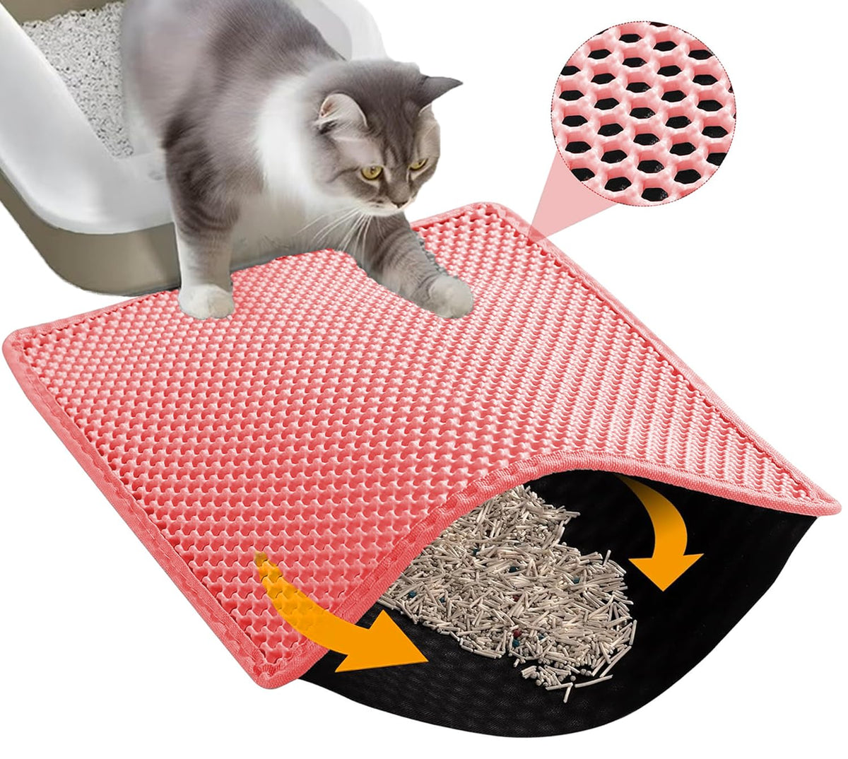 HCY&WLD alfombrilla para arena de gato con panal doble, captura arena en las patas