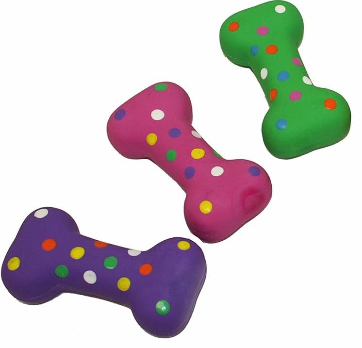 HDP hueso de látex con chirrido, tamaño pequeño-mediano, perfecto para masticar y jugar