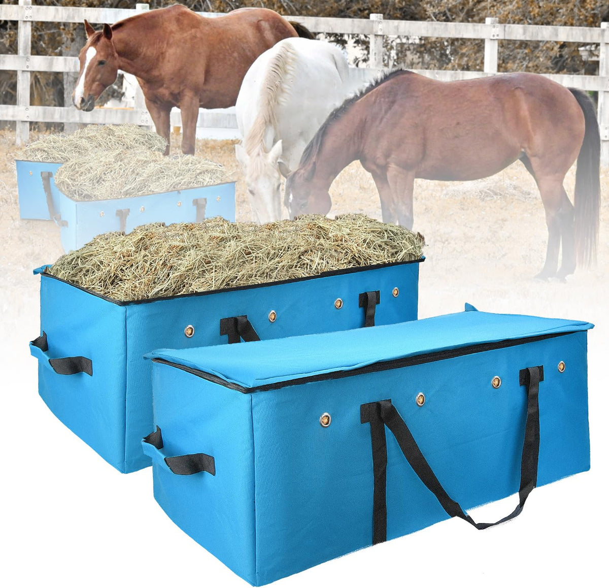 HDYEGY Bolsa para Paja, vista frontal, ideal para transportar heno con seguridad.