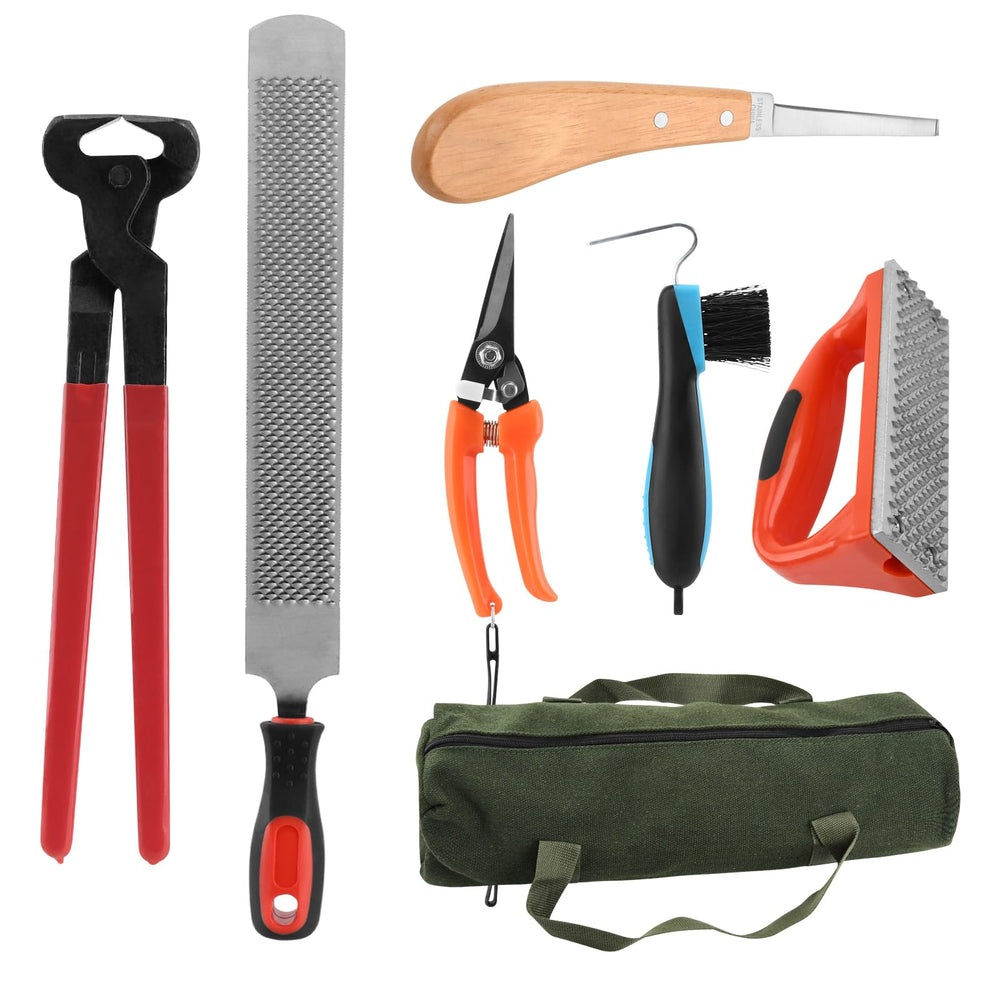 HDYEGY kit de herrador profesional 7 piezas para mantenimiento de pezuñas.