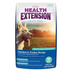 Health Extension bolsa-frente muestra proteína magra de pollo y pavo para músculos fuertes.