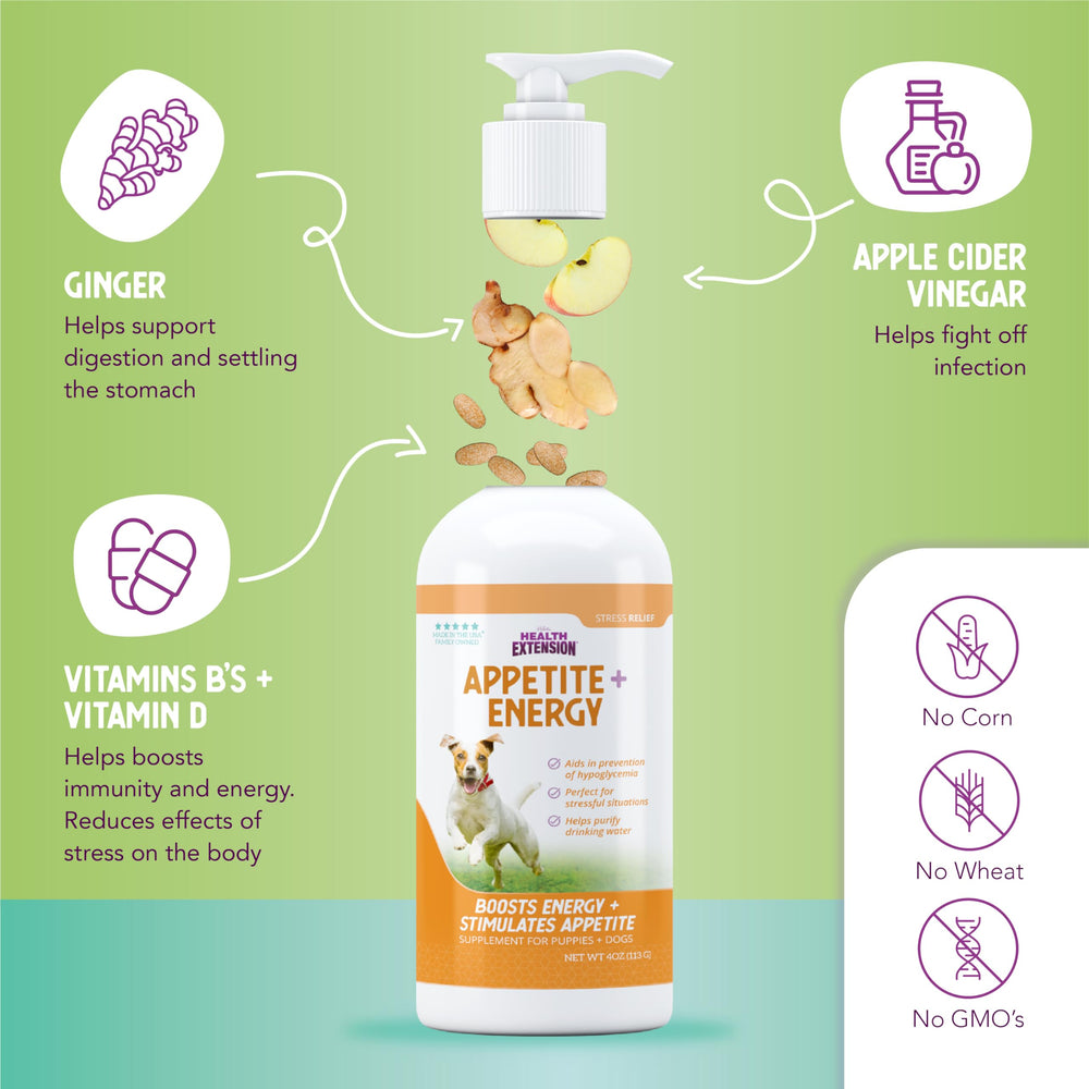 Health Extension alivio del estrés para perros, empaque práctico para casa.