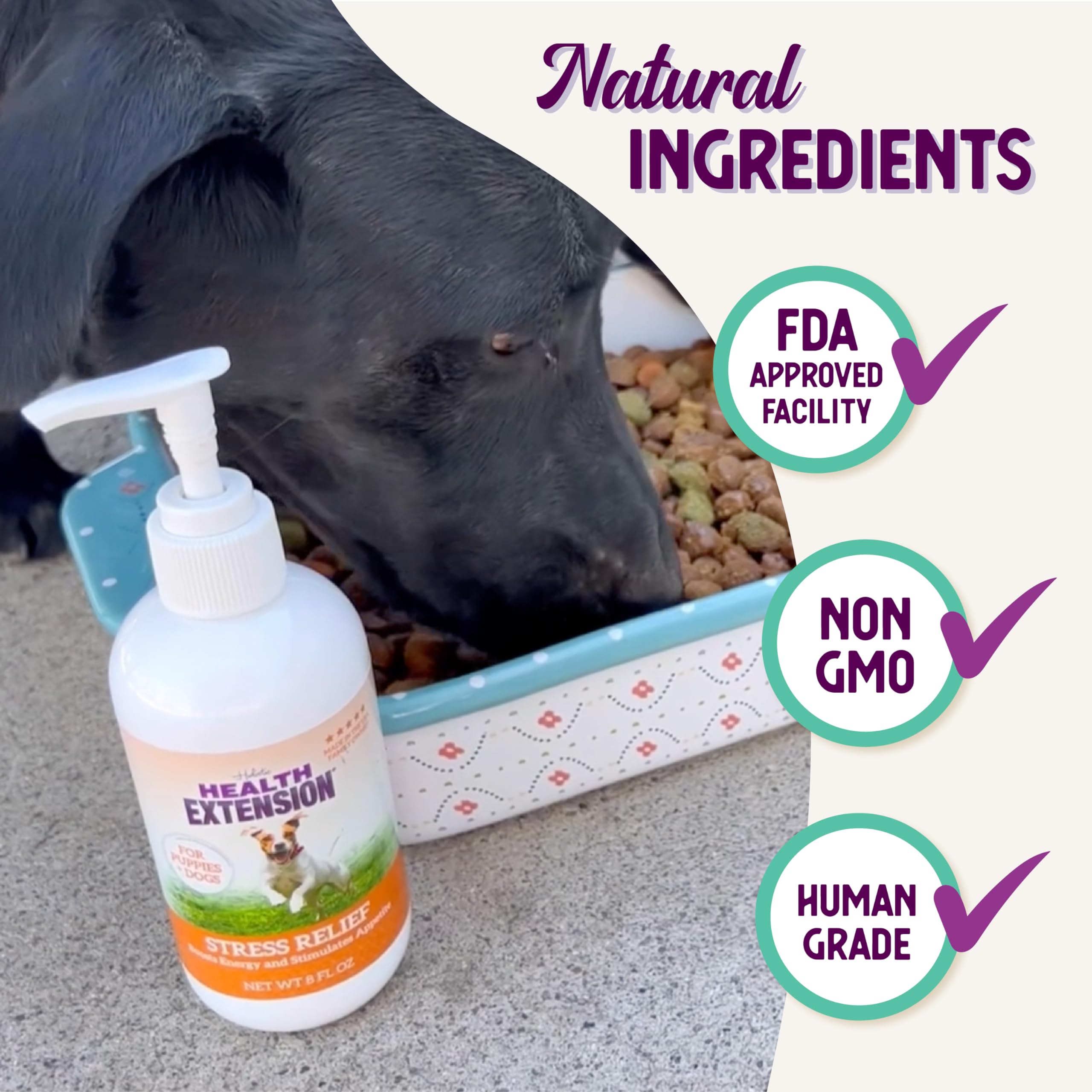 Health Extension alivio del estrés para perros, fácil de mezclar en el tazón de comida.
